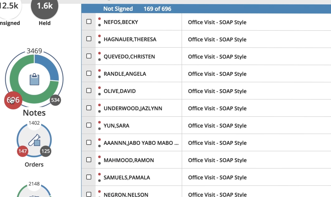 AdvancedMD EHR Dashboard inbox