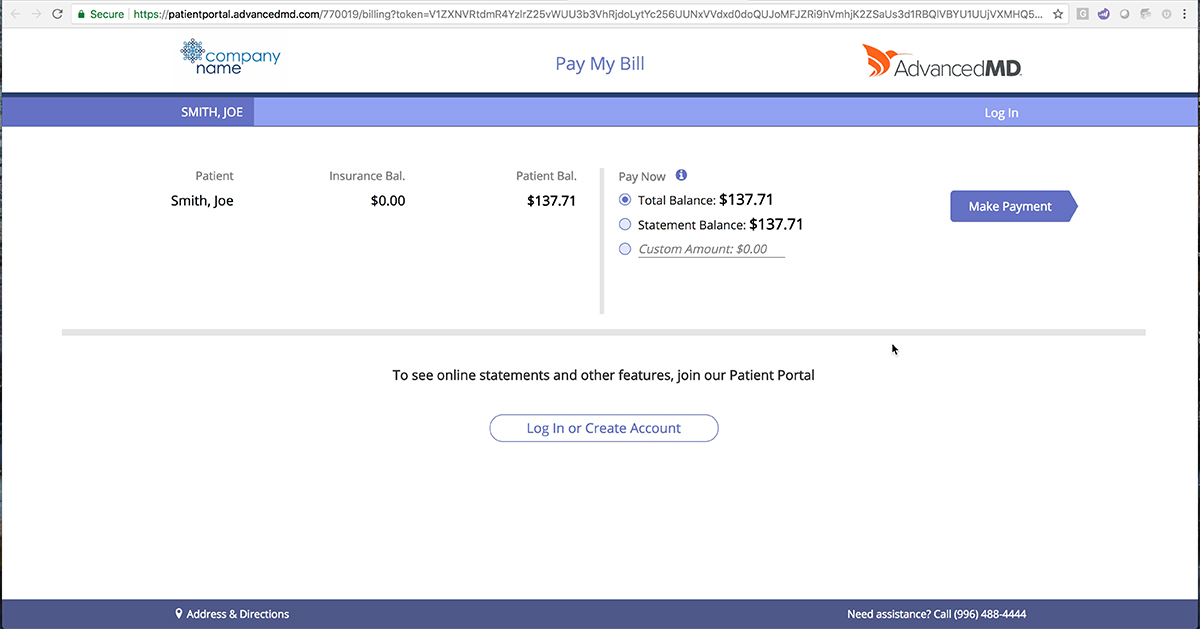 AdvancedMD Payment Center within the Patient Portal