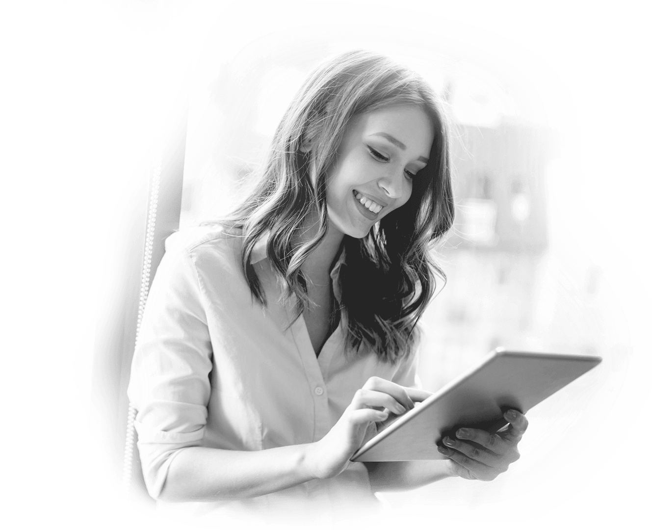 AdvancedMD Timeline Lady On Tablet By Window
