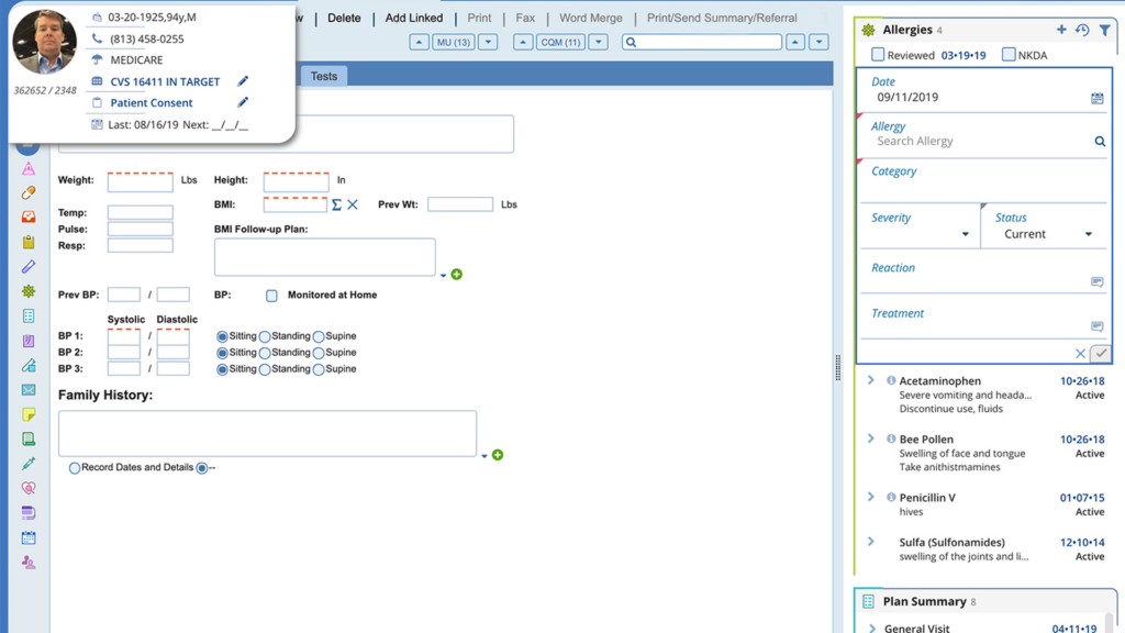 Screen shot of patient charts