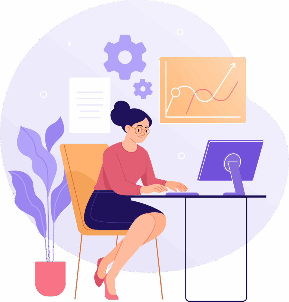 Smiling woman working on laptop while sitting on chair