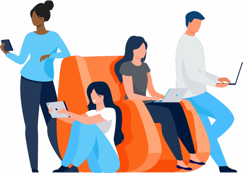 Group of people using their devices